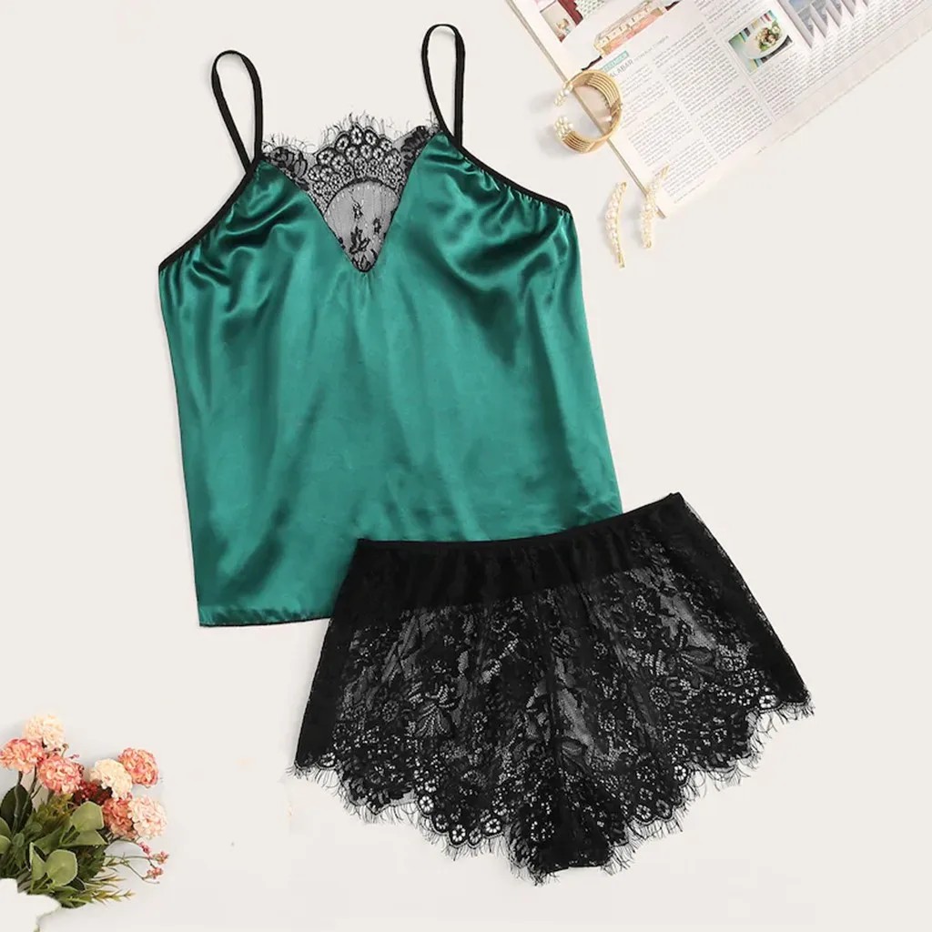 Женский пижамный комплект большого размера Лидер продаж атласная кружевная