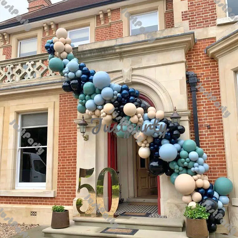 

225pcs Sage Green Balloons Garland Wedding Anniversary Party Decoration Pearl Navy Blue Ballon Arch Kit Doubled Apricot Globos