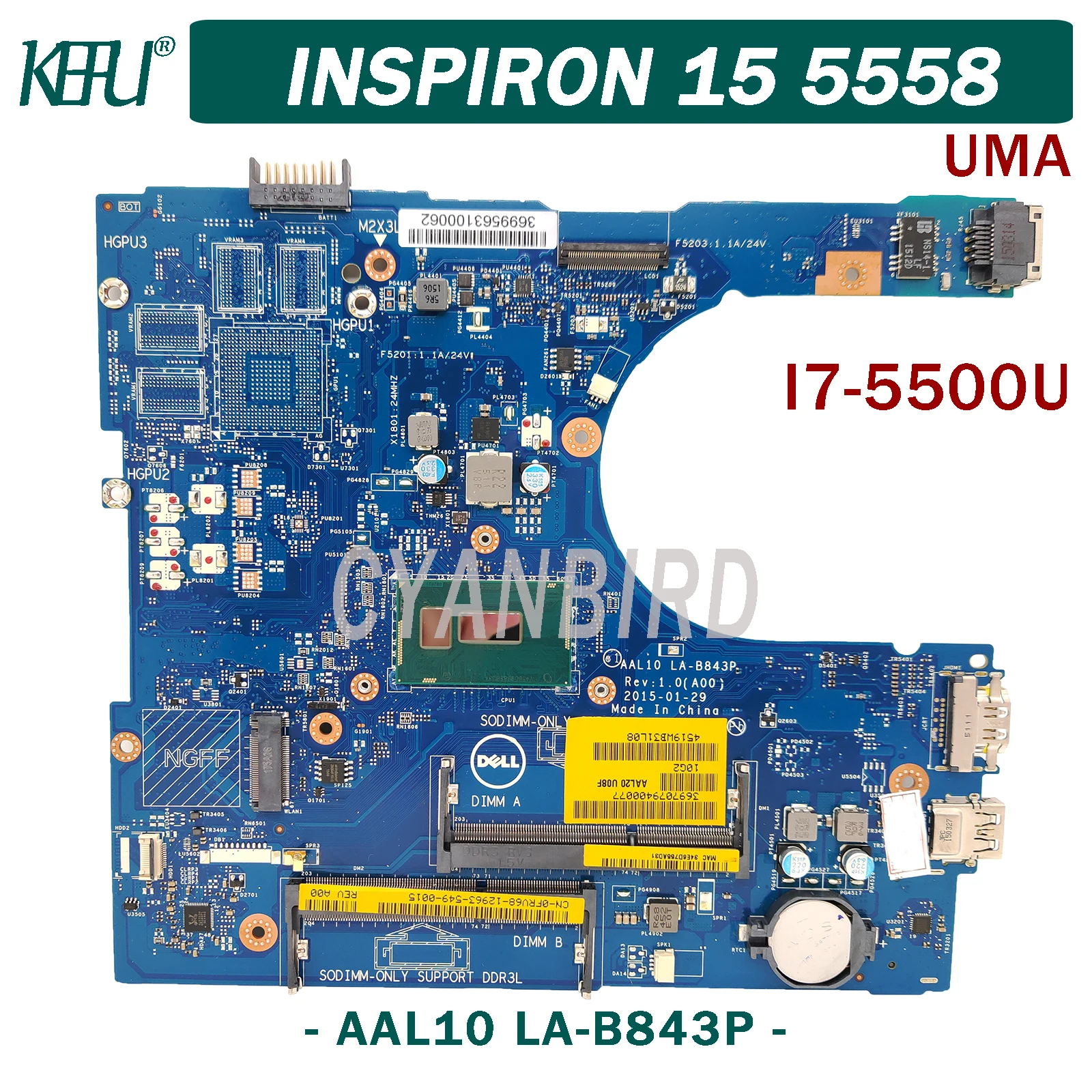 Оригинальная материнская плата для ноутбука Dell Inspiron 15 5558 14 5458 178 5758 с процессором