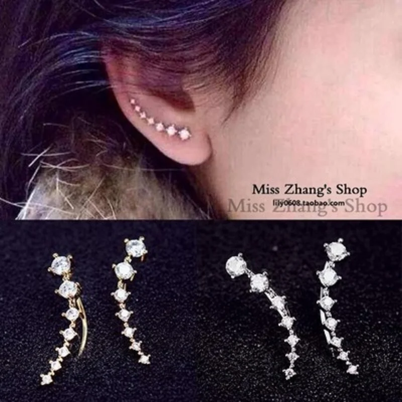 

Korean Fashion A Row Zircon Ear Stud Women's Earrings Simple Leaf Shape Earrings Exquisite Ear Clip Ladies Party Jewelry Gifts