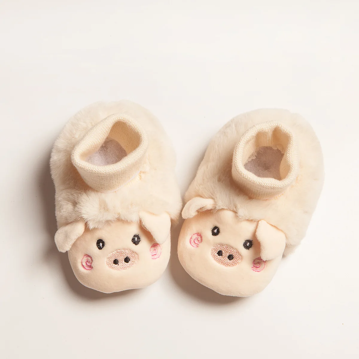 C Plush pig Осень-зима, мягкие носки с милыми животными для новорожденных, противоскользящие домашние носки-тапочки для детей 10-14 см - Цвет: C Plush pig