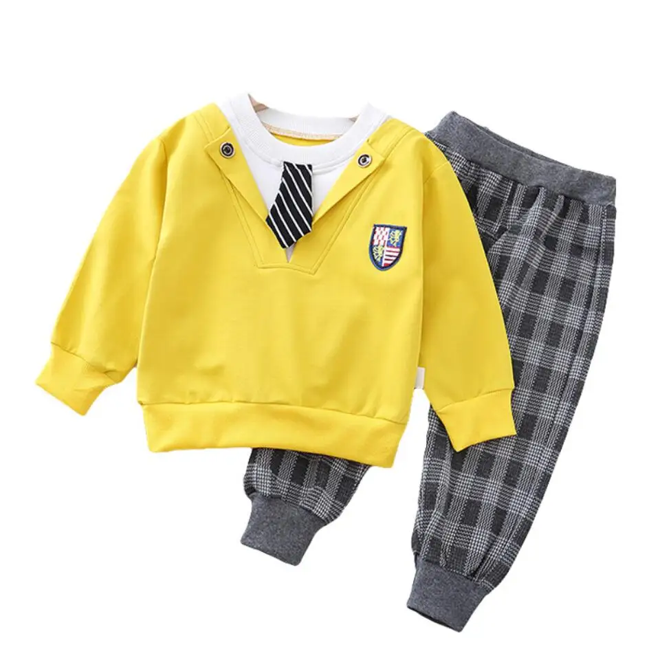 

2 pcs Kids Clothes Sets Boys Gentleman Button Plaid Bow tie Suit Children Clothing Set Baby Christmas party wear