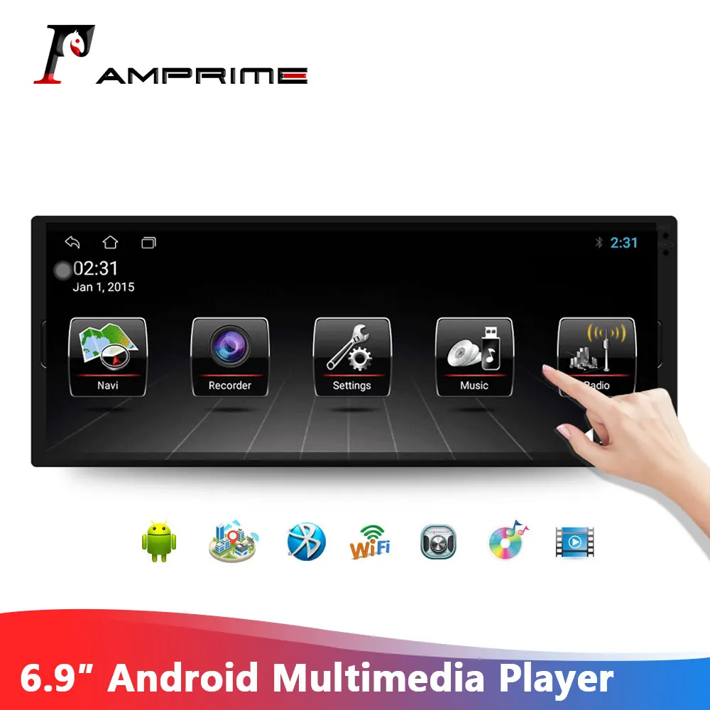 Мультимедийный плеер AMPrime 1 Din Android GPS Bluetooth Wi Fi USB FM MirrorLink 6 9 дюйма Din|Автомобильные