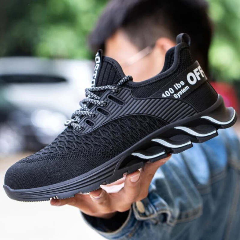 

Brand Men Safety Work Shoes All Season Breathable Working Boots Steel Toe Anti-Smashing Construction Safety Work Sneakers