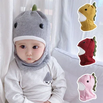 2020 autumn winter knitted hat for baby boy and girl knit dinosaur with scarf kids child children crochet | Детская одежда и обувь