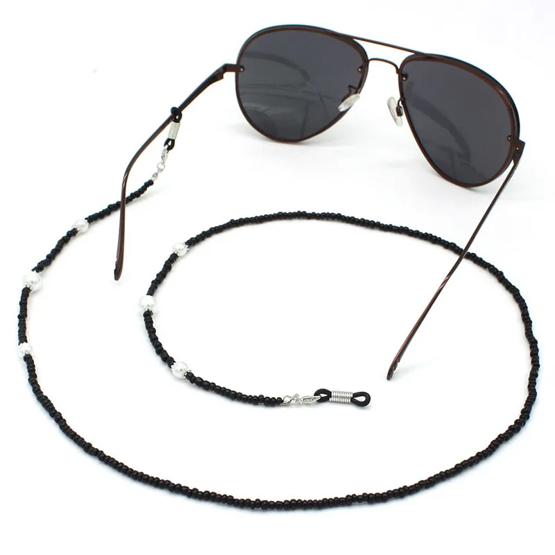 Цепочка для солнцезащитных очков женская шнур с черными акриловыми бусинами и