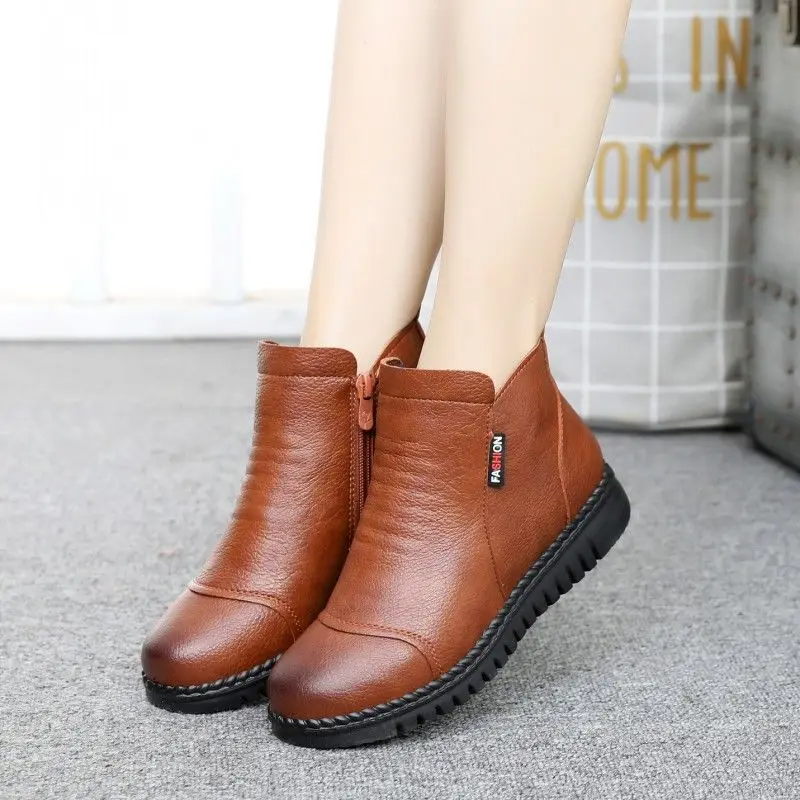 Ботинки женские кожаные осенне-зимние водостойкие с плюшевой подкладкой | Обувь