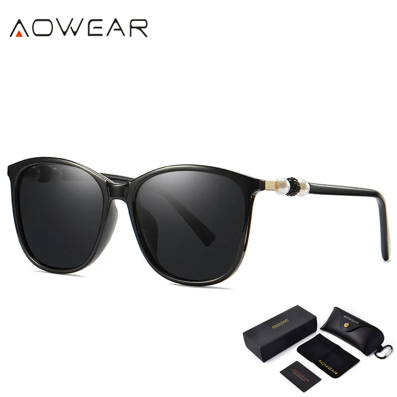 C2 Black AOWEAR, винтажные Поляризованные солнцезащитные очки, женские, для вождения, прозрачные, солнцезащитные очки,, новые дизайнерские очки, оттенки, UV400, очки, Gafas De Sol - Цвет линз: C2 Black