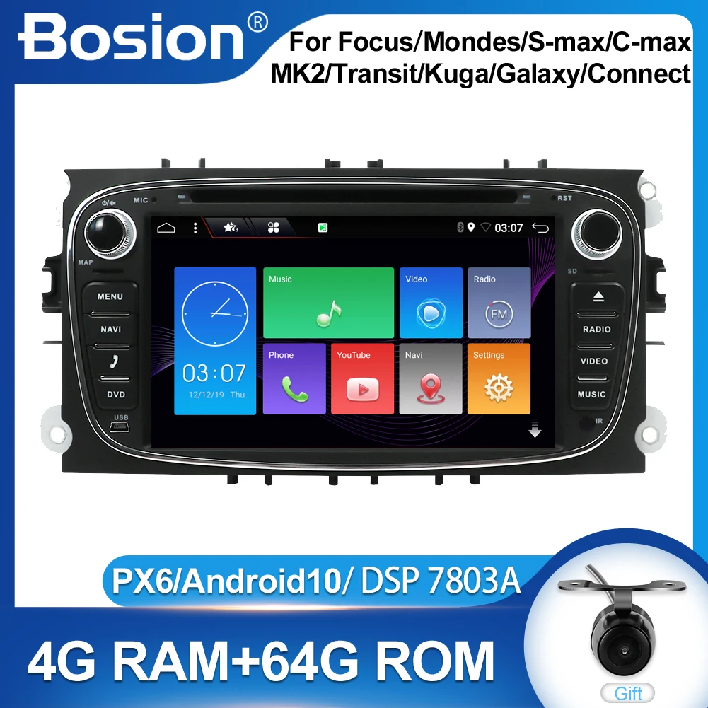 Bestellen PX6 4GB + 64GB DSP 2din Android 10 Auto Dvd Für Ford Focus Mondeo S-max Verbinden Kuga C-max MK2 Galaxy Auto Multimedia Video Player