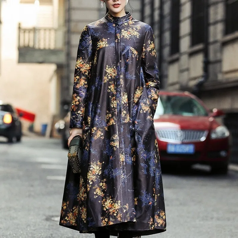 Женское кожаное нижнее пальто дизайнерское новое с принтом в виде длины и