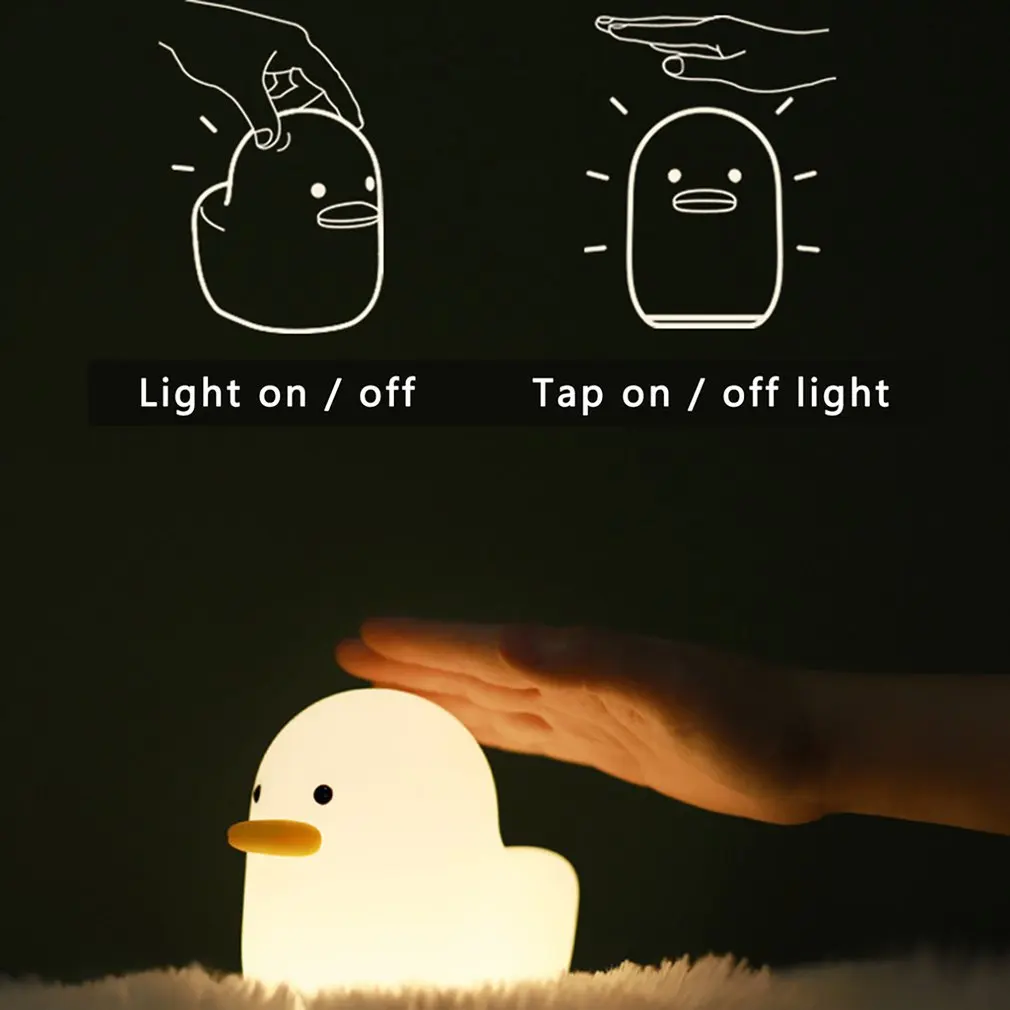 

Nordic Cute Lovely Cartoon Dull Duck Led Night Light Silicone USB Charging NightLight Holiday Gifts Kids Room Bedside Bedroom