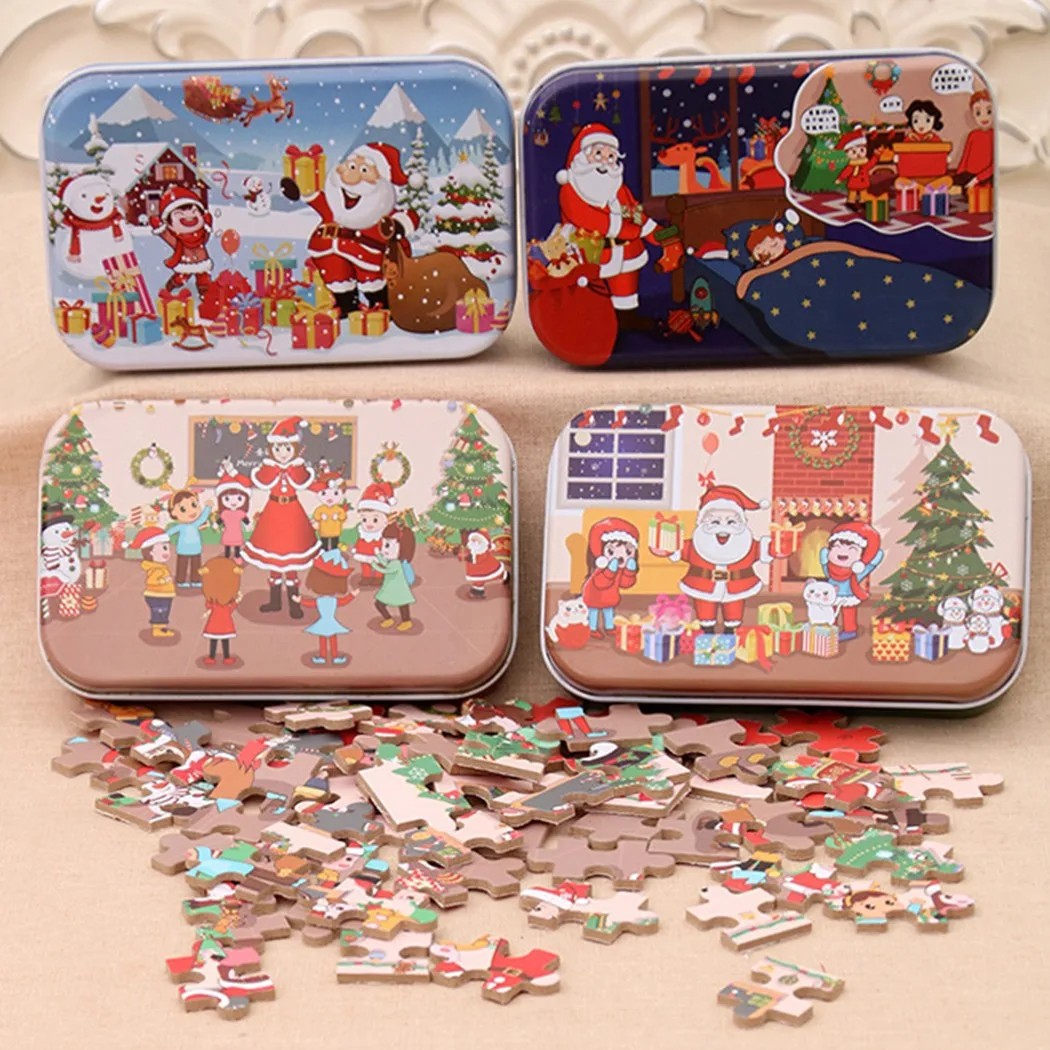 

Christmas Puzzles Cartoon Wooden Christmas Puzzles With Iron Box Santa Claus Wooden Puzzles Educational Toys For Xmas Kids Gift