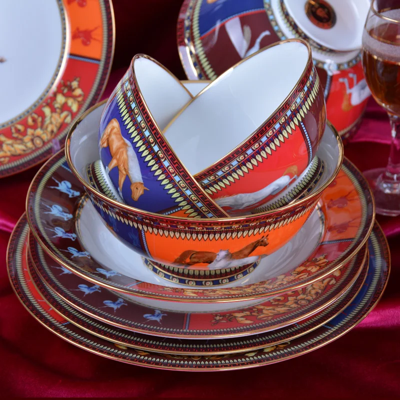 Jingdezhen 101 Высококачественная костяная посуда из Китая с золотыми краями головы
