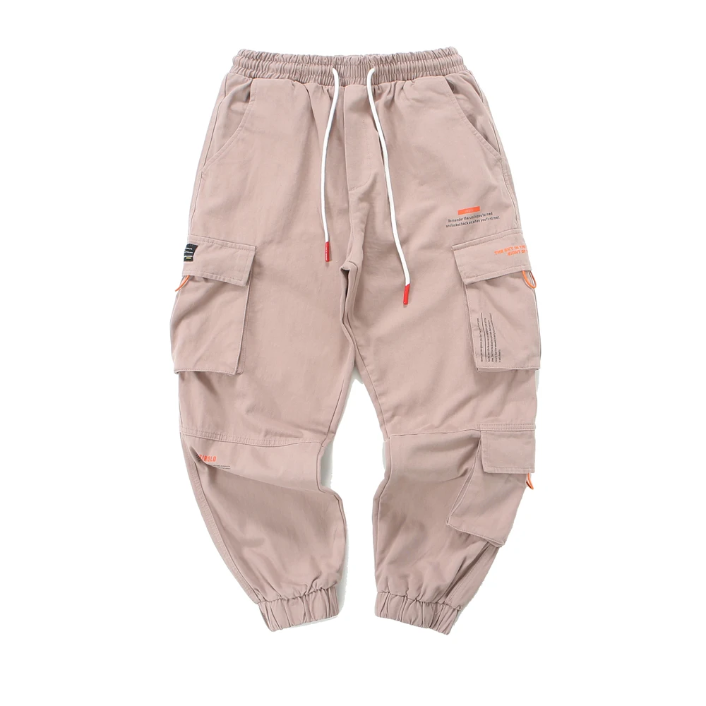 Брюки карго мужские с карманами уличная одежда в стиле пэчворк розовые хип хоп