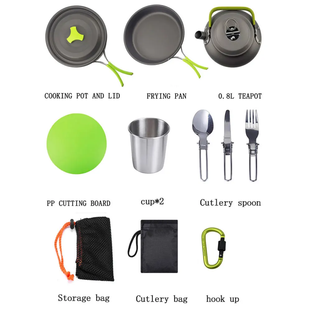 

1 Set Outdoor Camping Cookware Set Cooking Tool Non-stick Cooking Pan for Hiking Camping (Green)