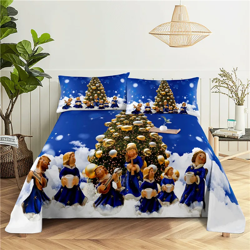 

Santa Claus 0.9/1.2/1.5/1.8/2.0m Digital Printing Polyester Bed Flat Sheet With Pillowcase Print Bedding Set