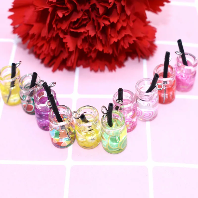 

10Pc Fruit Drink Glass Bottle Charms Pendants Cabochon Handmade Making Accessories Jewelry DIY Earring Necklace Keychain