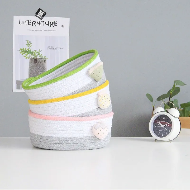 

Nordic Handmade Cotton Rope Woven Storage Basket Desktop Sundries Organizer Cosmetics Storage Box Dirty Clothes Laundry Baskets