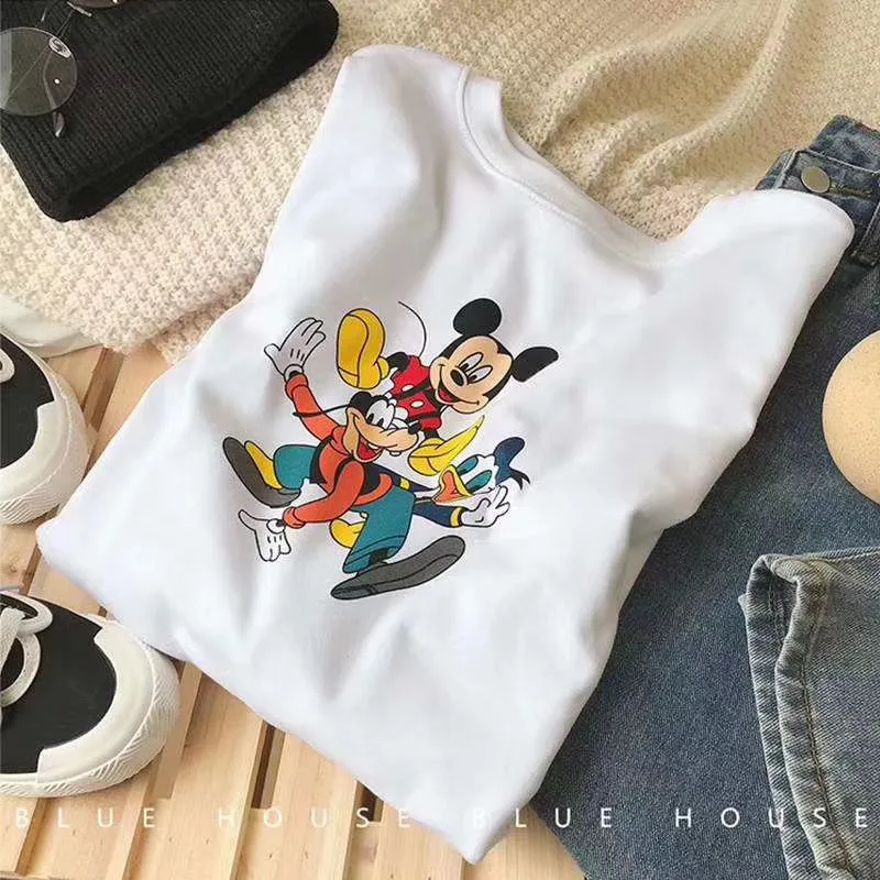 Однотонная белая футболка с коротким рукавом и мультяшным принтом Микки Мауса -