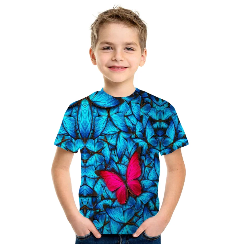 

2021 new short sleeve printed 3D animal print T-shirt for boys and girls loose and comfortable casual style size 4T-16T