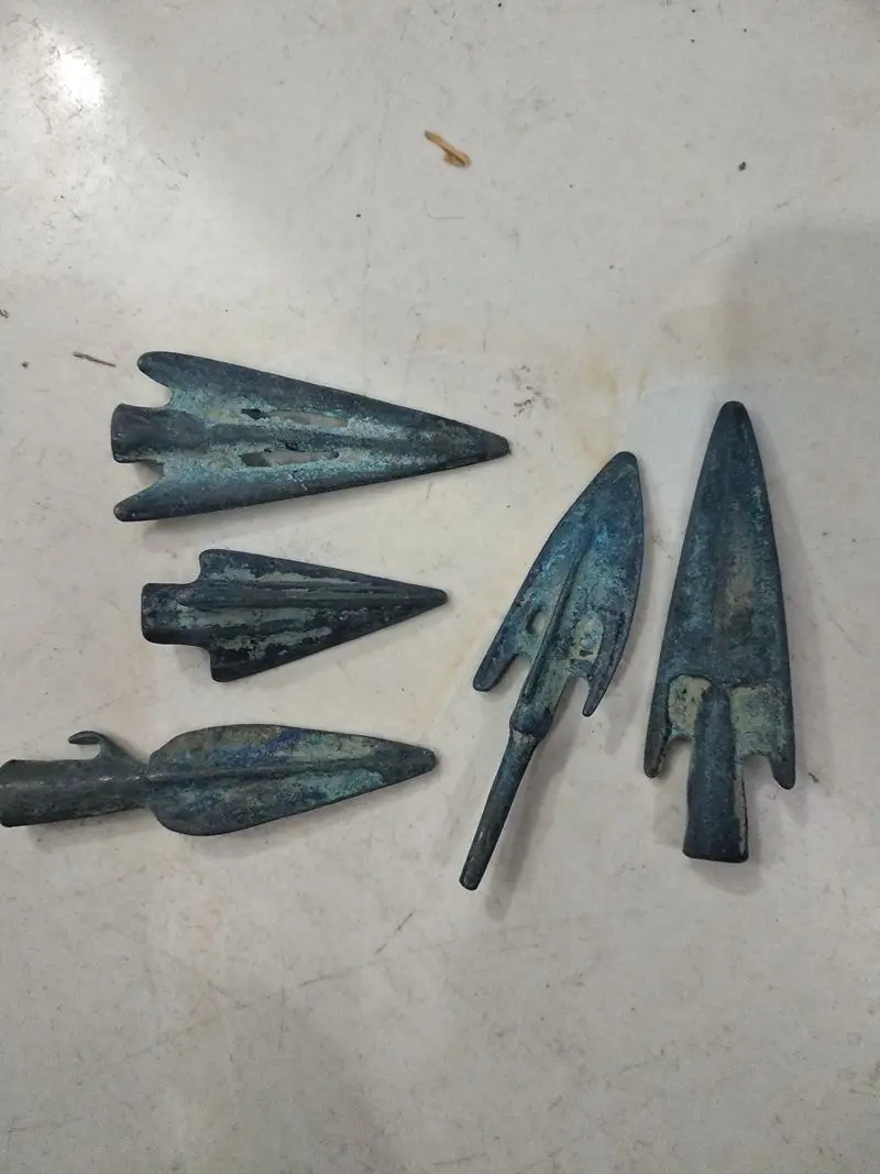 5 Piece Old Bronze Arrow Ancient Arrowhead Case Vintage Dart Rust On Very Rare
