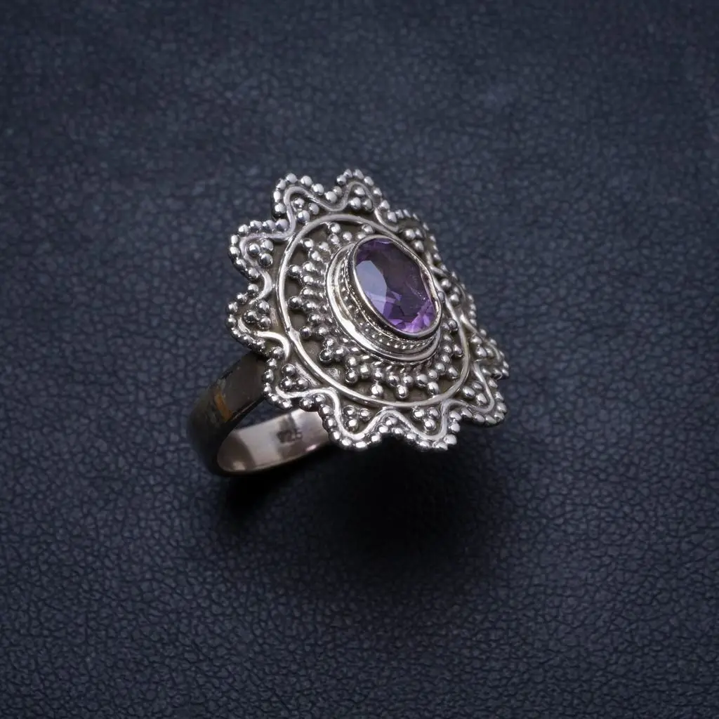 

Natural Amethyst Handmade Unique 925 Sterling Silver Ring, US size 7 X3056