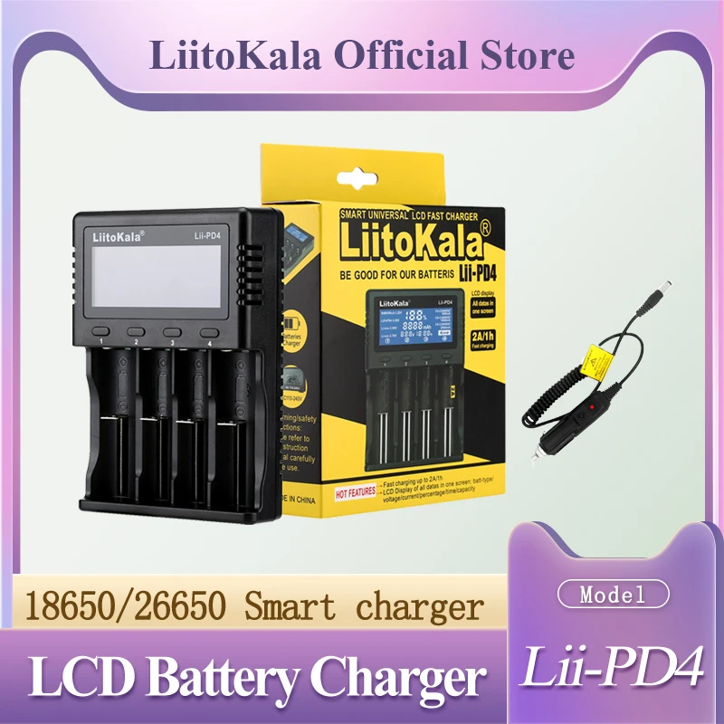 Зарядное устройство для аккумуляторов LiitoKala Lii-PD2-PD4 LCD Smart 18650 Li-Ion 26700 16340 26650 21700 |
