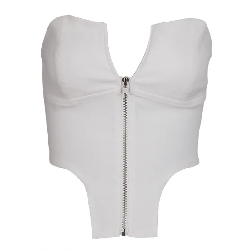 2020 Новая мода молния туника Топ Тонкий женский без рукавов Белый L0317|Майки| |