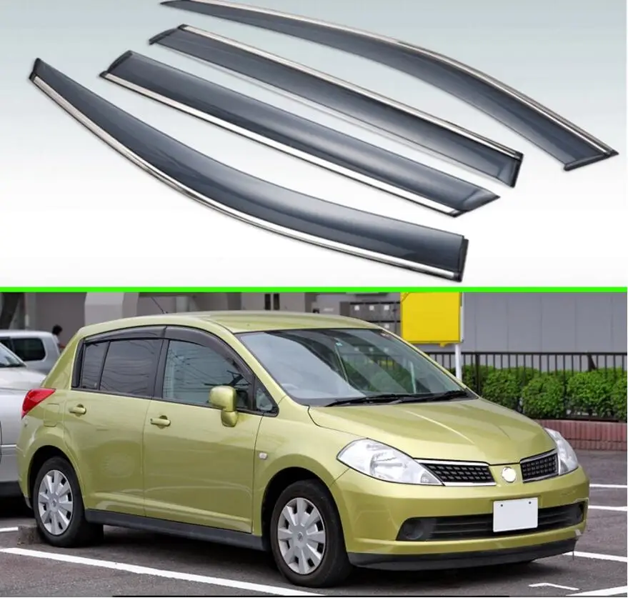 4 шт. пластиковые наружные дефлекторы от солнца и дождя для Nissan Tiida 2006-2010 первого