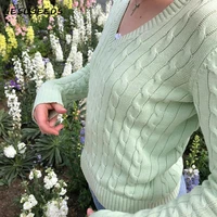 vintage sweater fall 2020 women knitted pullover long sleeve v neck sweater twist cute pullover chic gray cropped sweater green