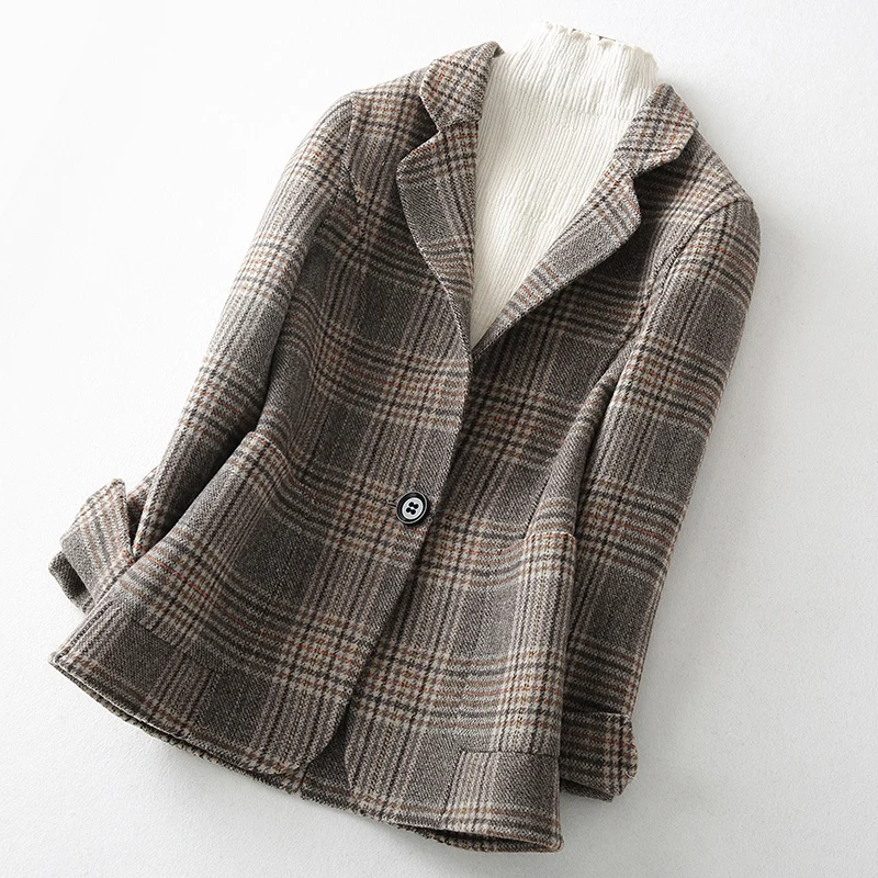 Double Sided Cashmere Coat Ladies Autumn Winter Warm Wool Jacket for Women Top Quality Short Plaid Ydf48 MF643 | Женская одежда