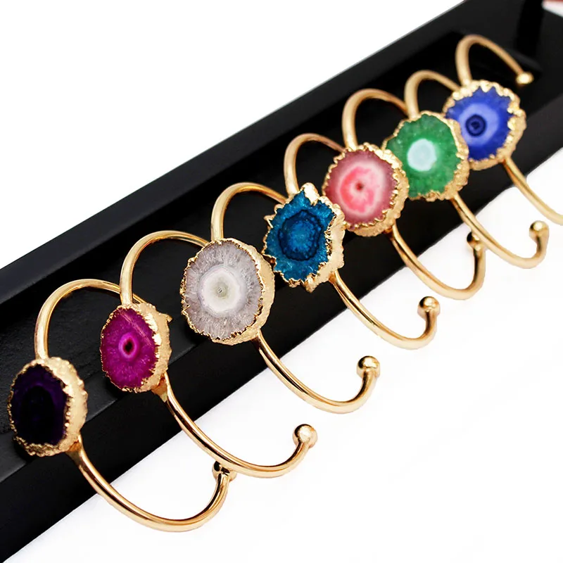 Браслет-манжета из натурального камня кристалл для исцеления чакр Золотой