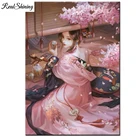 5D Diy алмазная живопись Восточные красавицы, певицы, японские цветы вишни, чай гейши, мозаика для творчества, вышивка крестиком F1120