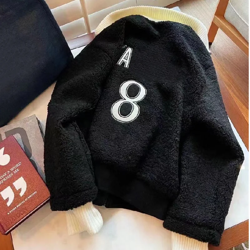 

2021 luxury design letter jacquard fashion women's long sleeve zipper shorts coat versatile Lapel lamb wool women's jacket