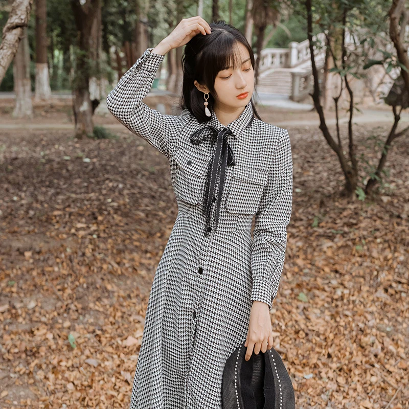 

2019 new fashion women's clothing Autumn and winter vintage plaid dress dresses women dress