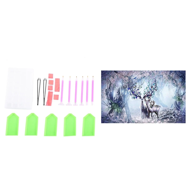 

2Set DIY Diamond Painting Cross Stitch Tool Set With ​Rhinestone Diamond Embroidery Paintings Pictures Elk Hous