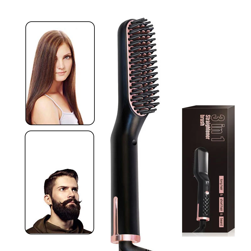 

Beard Straightener Brush 3 in 1 Electric Styler Professional For Hair Beard Straightening PTC Fast Heat Up Daily Used Hair Comb