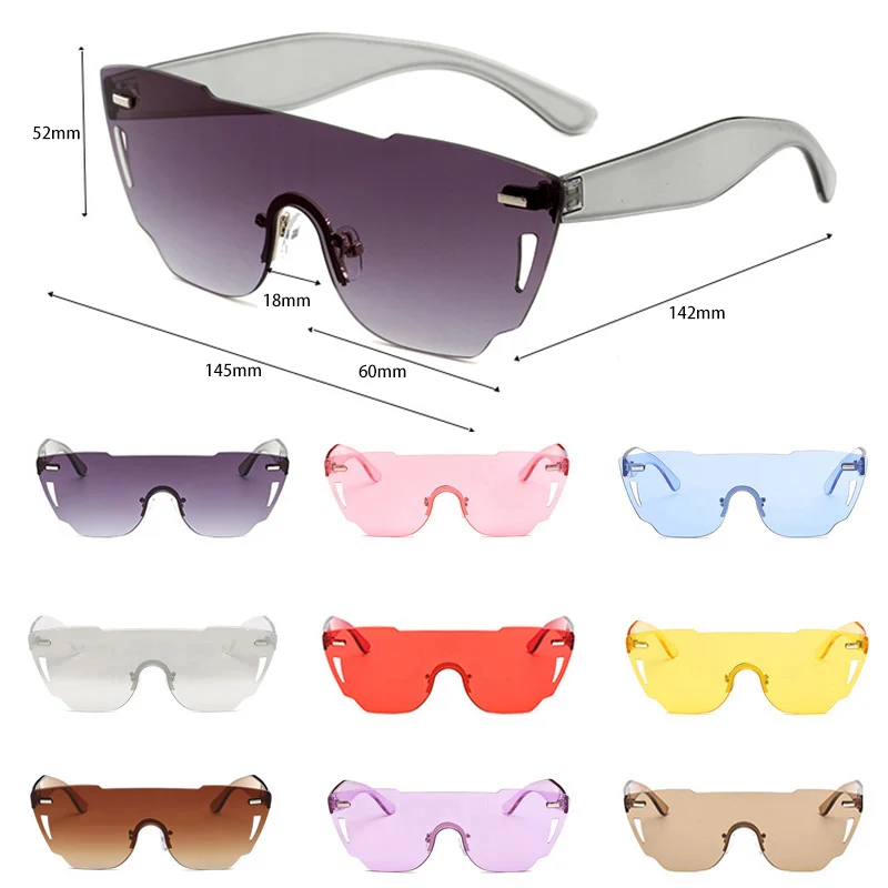 SHAUNA Newest Candy Color Integrated Lens Women Cateye Sunglasses Nail Decoration Men Rimless Pink Tint Glasses | Аксессуары для