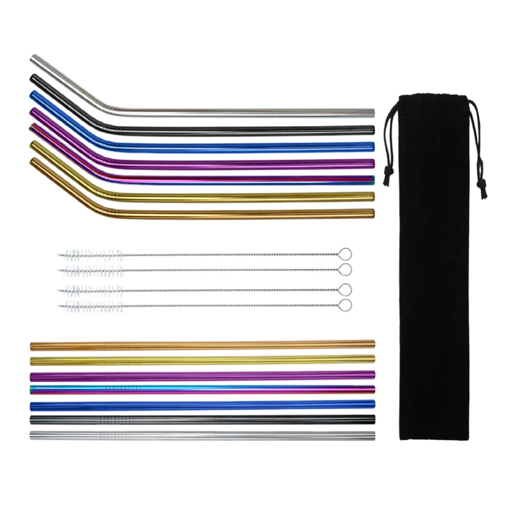 

19Pcs Stainless Steel Curve and Straight Drinking Straw with Brushes and Pouch
