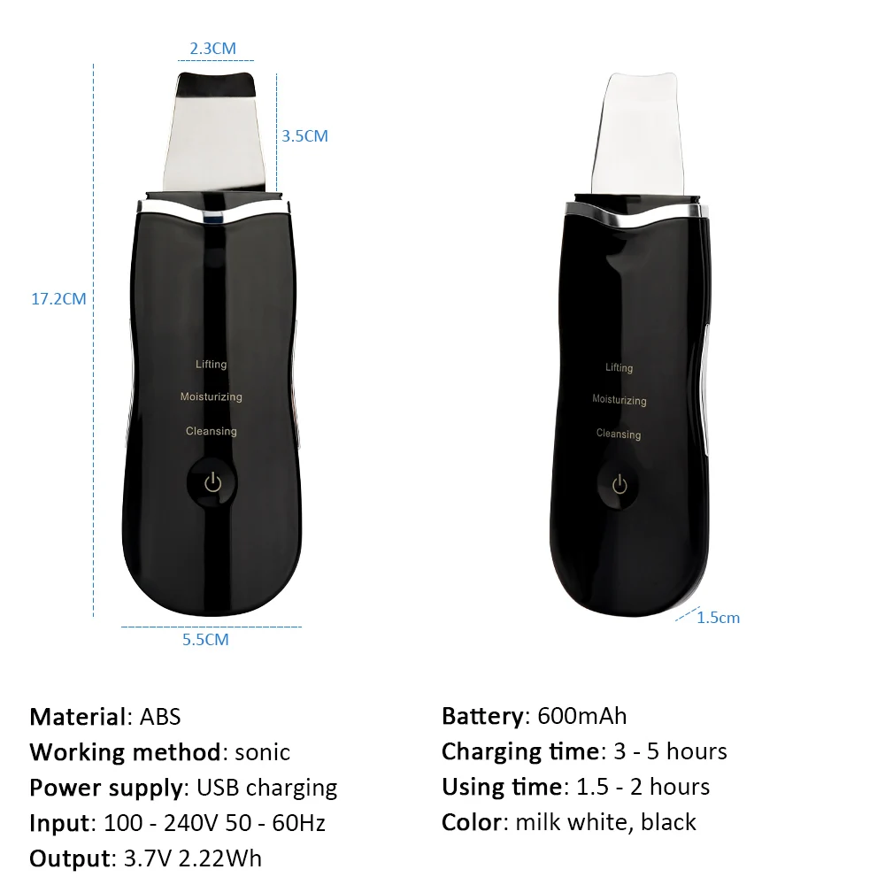 

Ultrasonic Skin Scrubber Deep Face Cleaning Shovel Machine Peeling Shovel Facial Remove Blackhead Pore Cleaner Face Lift Machine
