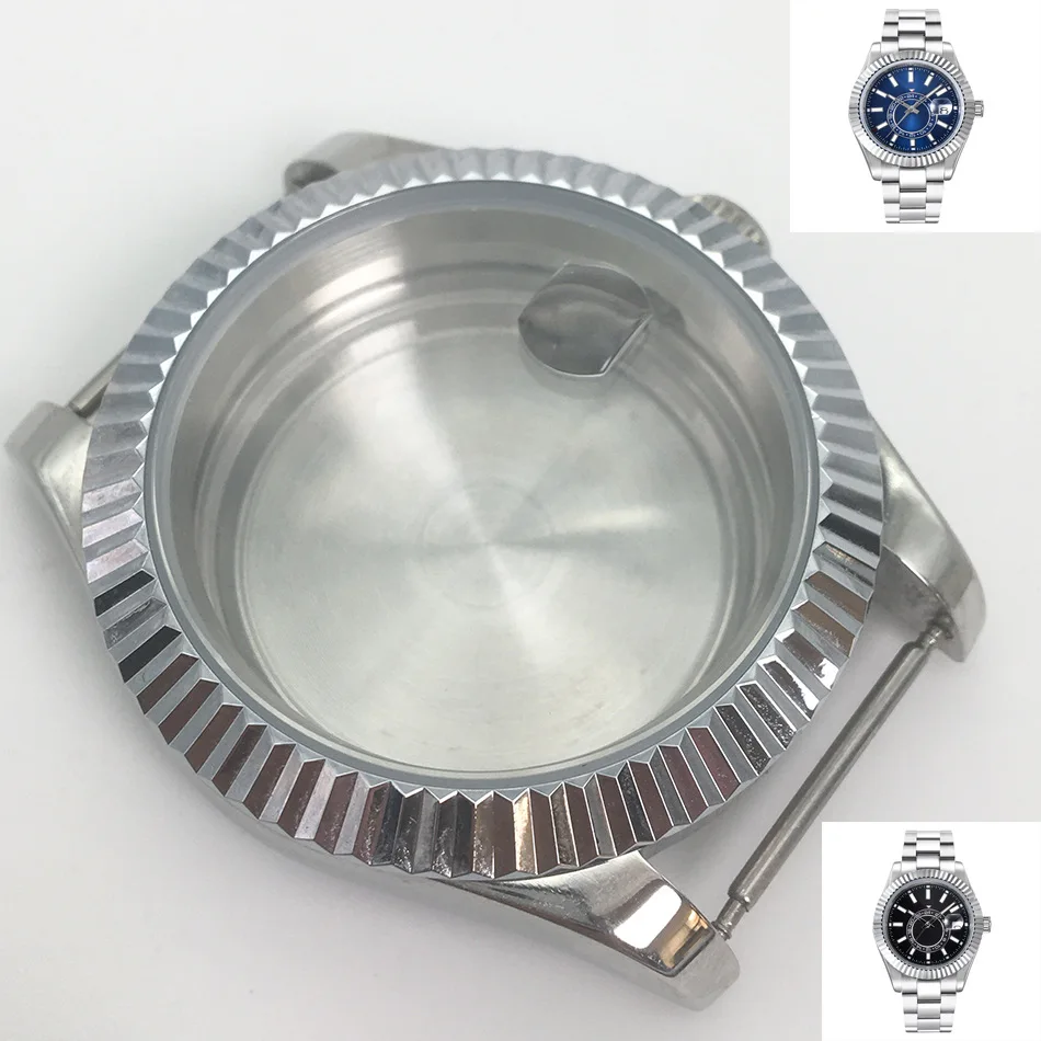 

40mm Men's Watch Accessories Sapphire Glass Date Window Silver Case Adapted to Pearl 2813 Movement