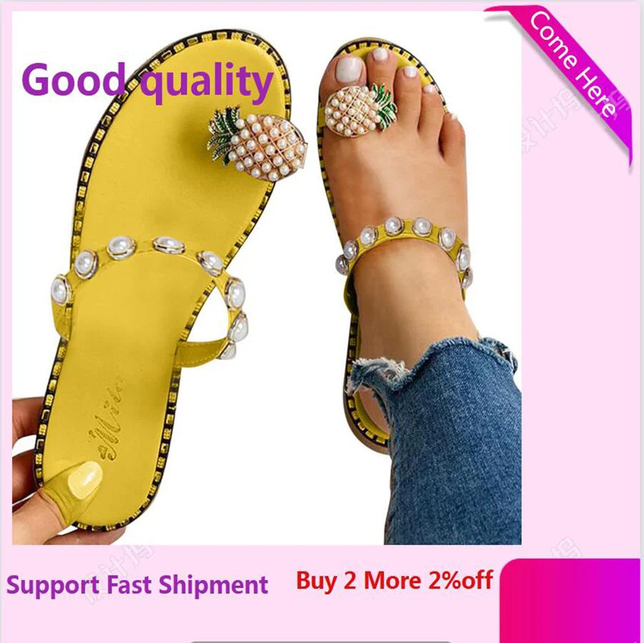 Шлепанцы женские в богемном стиле Повседневная пляжная обувь с ананасами и