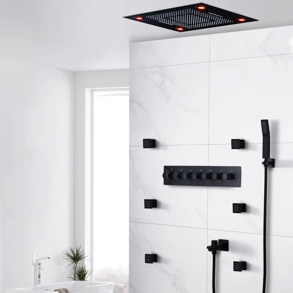 Матовая черная классическая светодиодсветодиодный насадка для душа дождевые