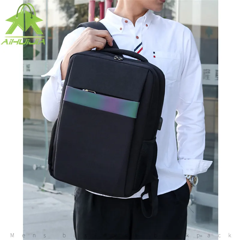 

New Laptop USB Backpack Fashion Men's Travel Backpack with Laser Reflective Strips Waterproof Anti Theft Male Leisure Backpack