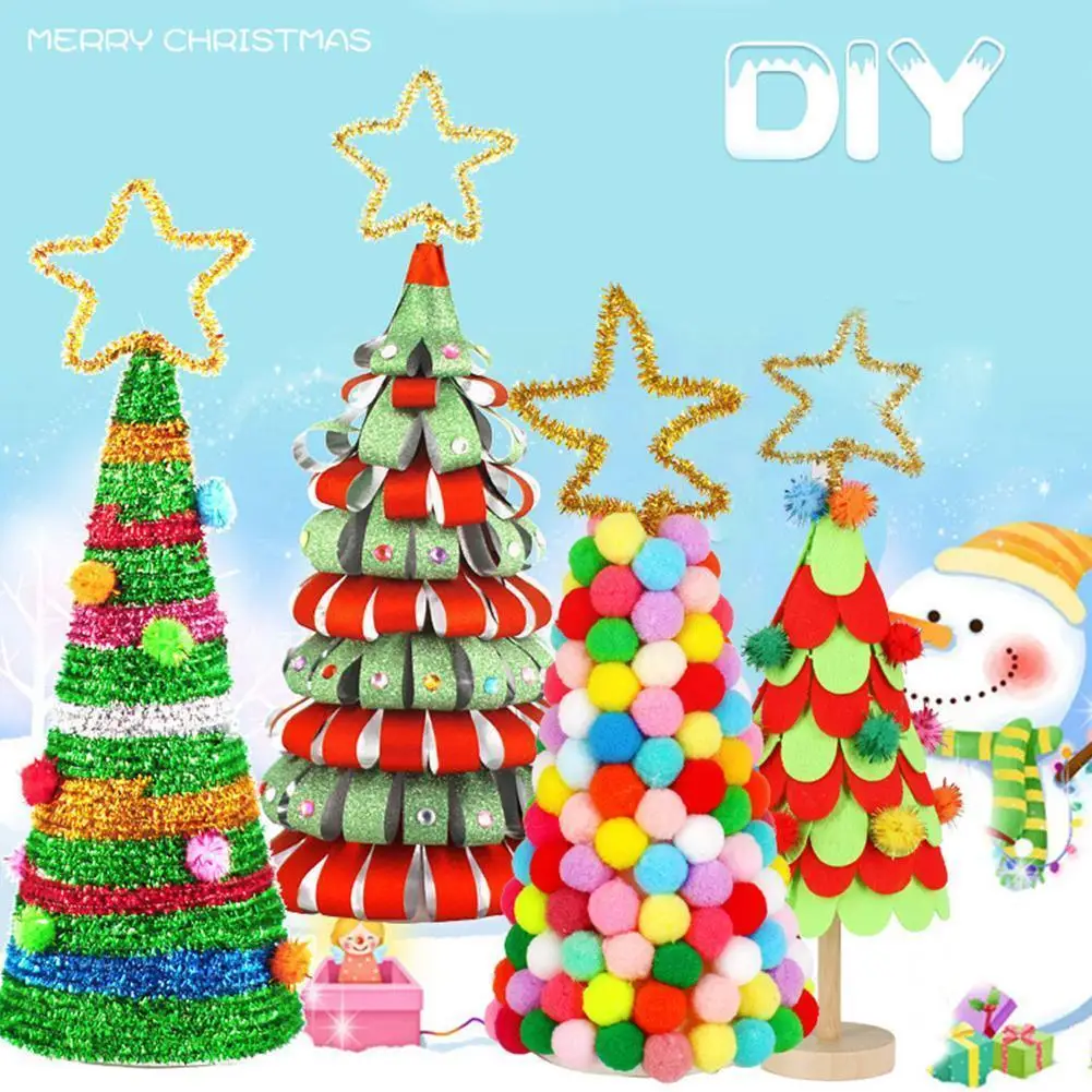 

Diy Christmas Tree Toy Children Handmade Cartoon Pompom Non-woven Ribbon Educational Kit Craft Toys Kids Learning T0d4