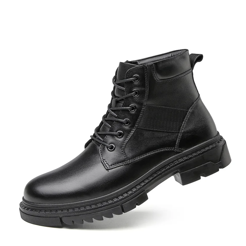 

big size mens luxury fashion cowboy boots black cow leather platform shoes outdoors non-slip spring autumn ankle boot mans bota