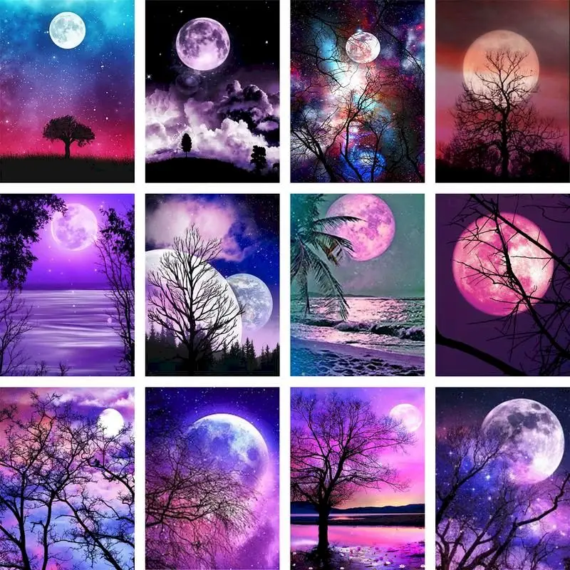 

GATYZTORY Painting By Numbers Moon Picture Drawing On Canvas Acrylic Paints Landscape Coloring By Numbers Home Decor