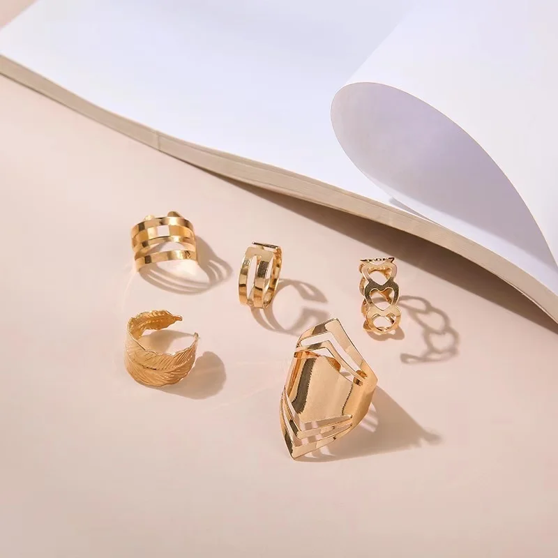 

2021 bohemian vintage gold ring women's heart-shaped geometric ring 5 piece set jewelry gift wholesale