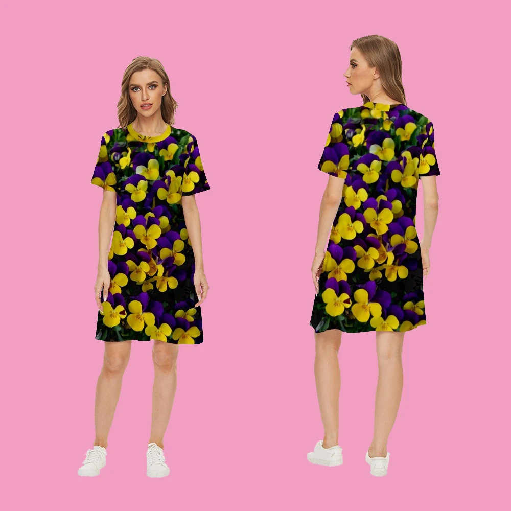 

SOJINM Women Dresses Elegant O-neck Floral Printed Dress Casual Oversize Loose Robe Short Sleeve Party Femm Clothes Tops 6XL