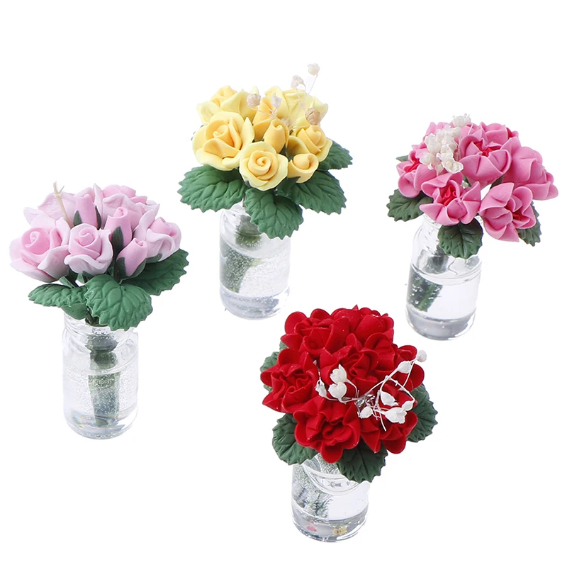 

DollHouse Decor Bonsai Model Kids Play Toy 1:12 Doll House Miniature Flowers Fairy Garden Ornament Mini Potted Plant Flowers Pot